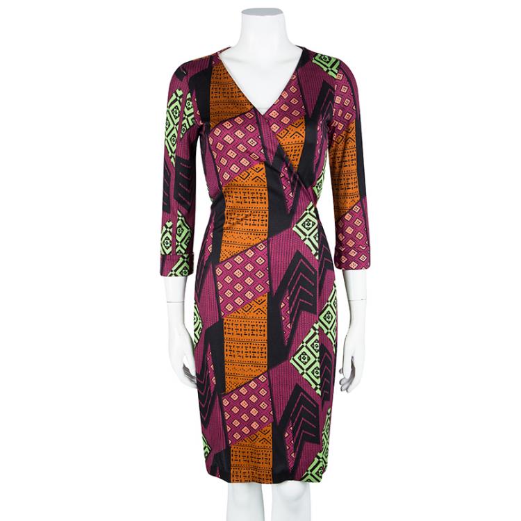 مملوكة مسبقًا Diane Von Furstenberg Multicolor Printed  Jersey New Julian Two Wrap Dress S