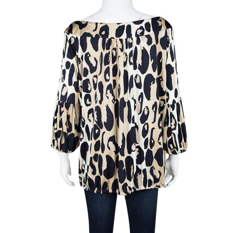 Pre Owned Diane Von Furstenberg Multicolor Animal Printed Pele Top L