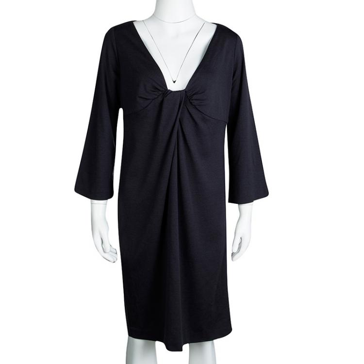 Pre Owned Diane Von Furstenberg Dark Grey Wool Draped Elena Shift Dress L