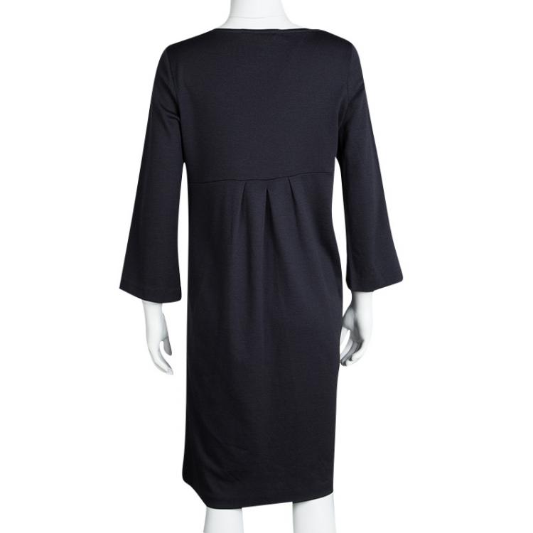 Pre Owned Diane Von Furstenberg Dark Grey Wool Draped Elena Shift Dress L