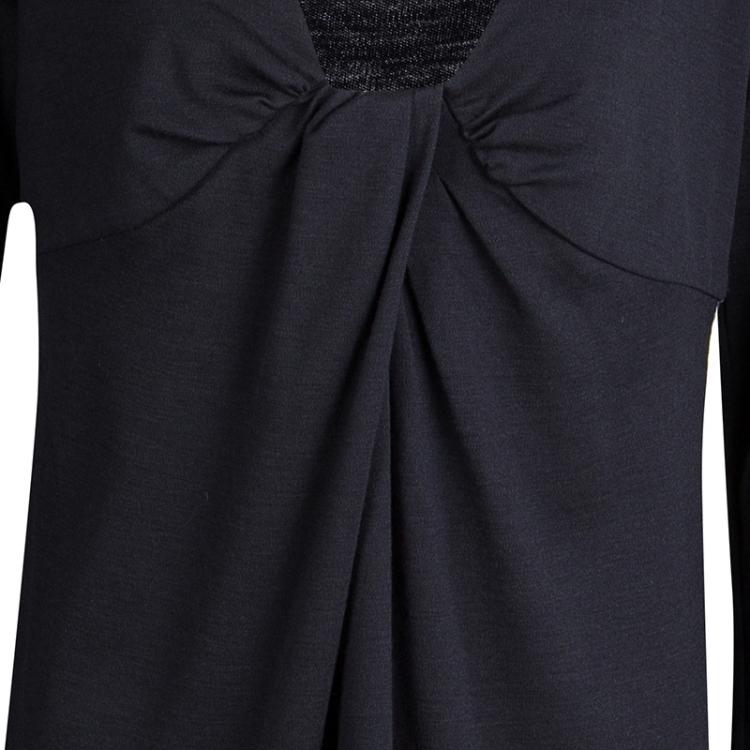 Pre Owned Diane Von Furstenberg Dark Grey Wool Draped Elena Shift Dress L