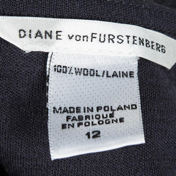Pre Owned Diane Von Furstenberg Dark Grey Wool Draped Elena Shift Dress L
