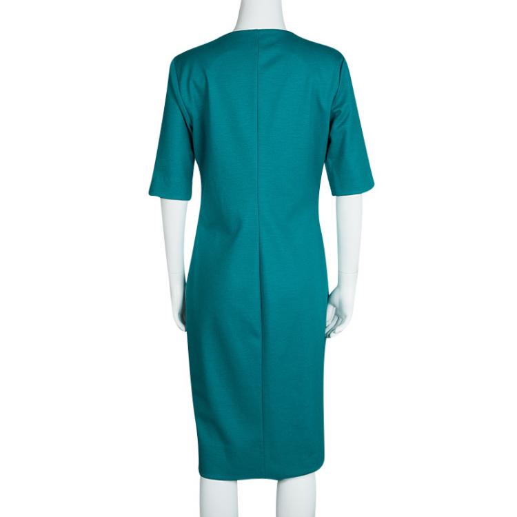 Pre Owned Diane Von Furstenberg Blue Wool Short Sleeve Aurora Sheath Dress L