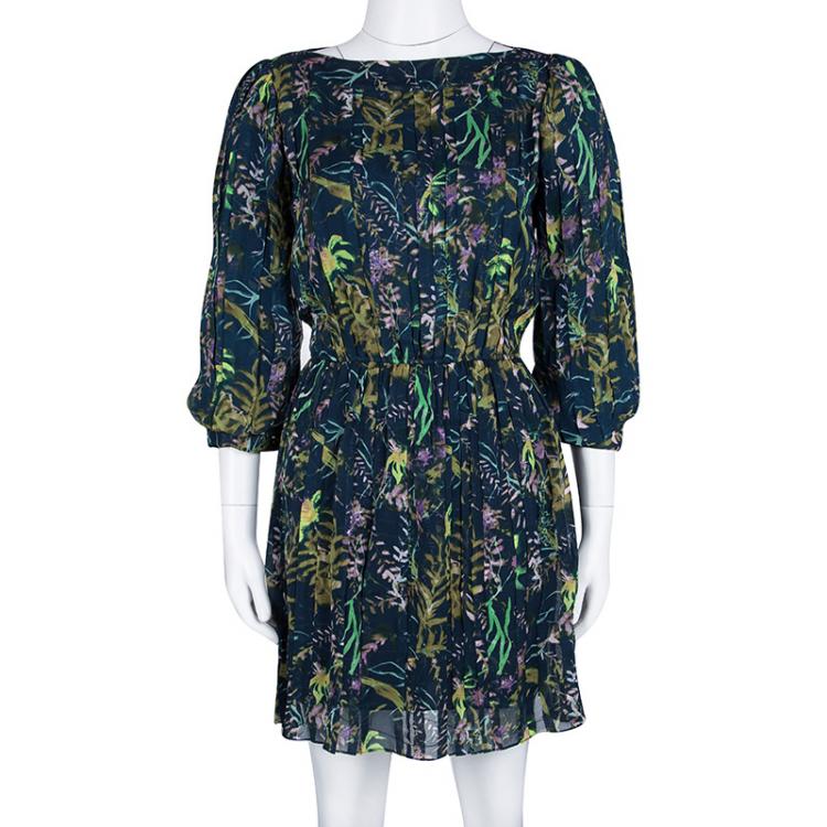 مملوكة مسبقًا Diane Von Furstenberg Printed Silk Chiffon Pleated Pialla Dress L