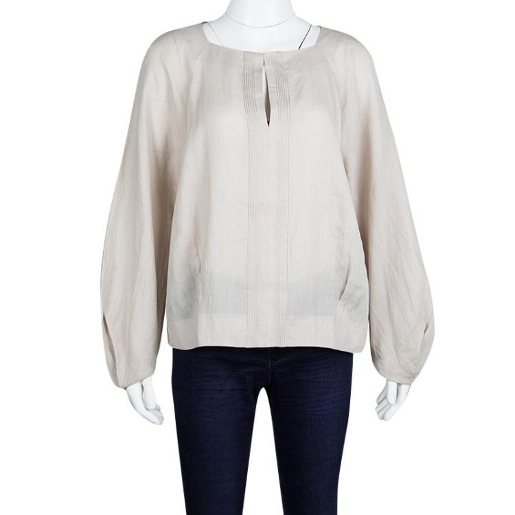 مملوكة مسبقًا Diane Von Furstenberg New Moon Grey Long Sleeve Elima Blouse L