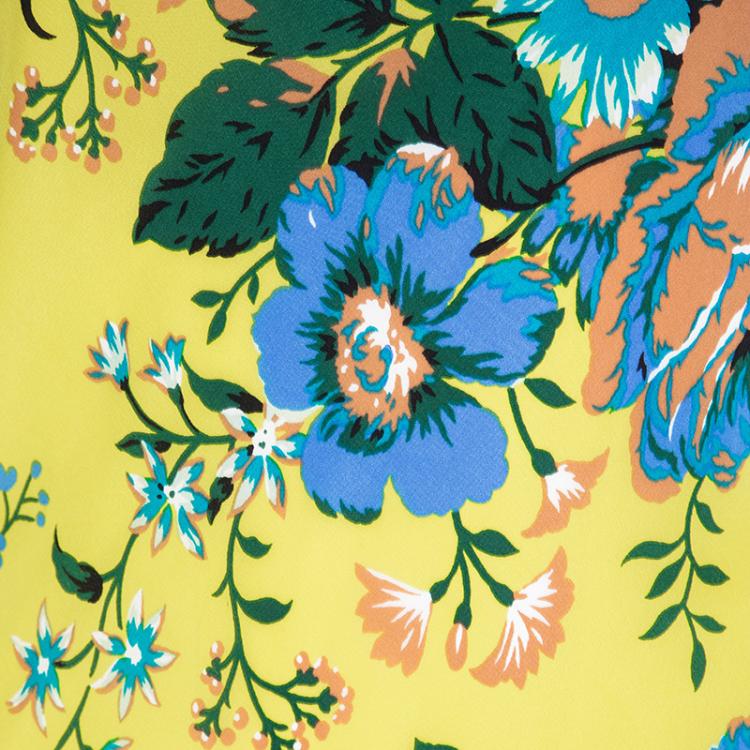 Pre Owned Diane Von Furstenberg Yellow Floral Printed Silk Sleeveless Maxi Dress XS