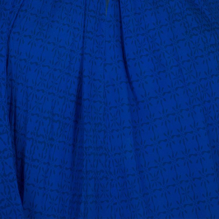 Pre Owned Diane von Furstenberg Blue Printed Keyhole Neck Baylie Silk Top S