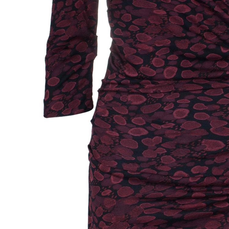 Pre Owned Diane Von Furstenberg Red Bentley Ruched Dress M