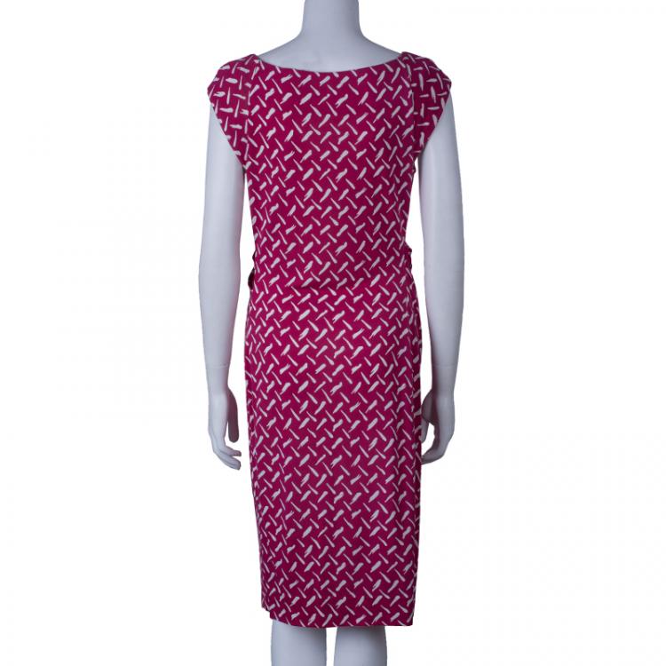 Pre Owned Diane Von Furstenberg Pink Printed Gabi Silk Jersey Dress L