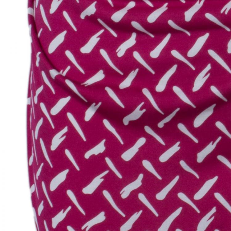 Pre Owned Diane Von Furstenberg Pink Printed Gabi Silk Jersey Dress L