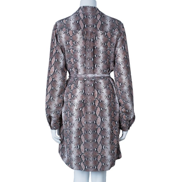 Pre Owned Diane von Furstenberg Brown Snake Print Silk Polly Dress L