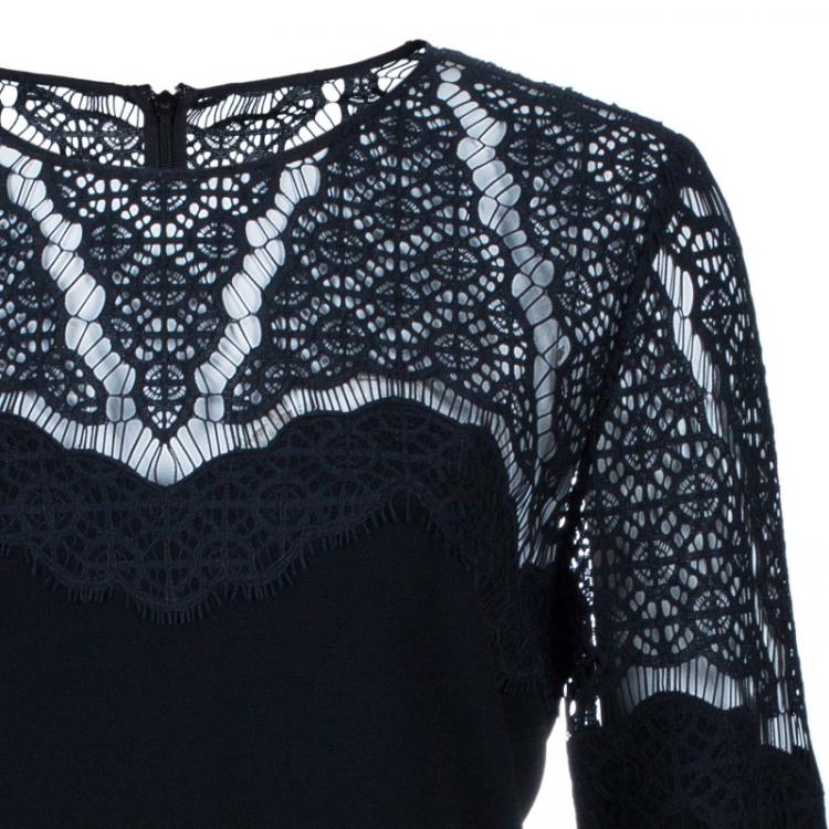 Pre Owned Diane von Furstenberg Black Lace Dahlia Dress L