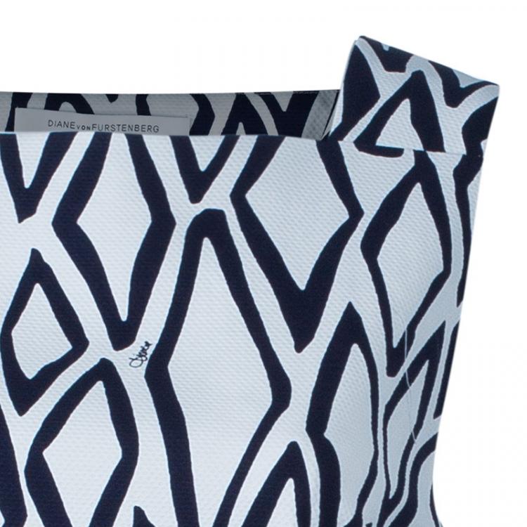 Pre Owned Diane von Furstenberg White Ikat Stamp Kenza Top L