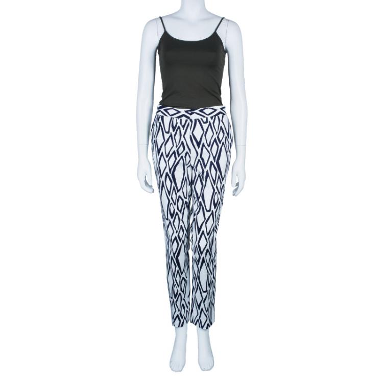 Pre Owned Diane von Furstenberg White Ikat Stamp Genesis Trousers L