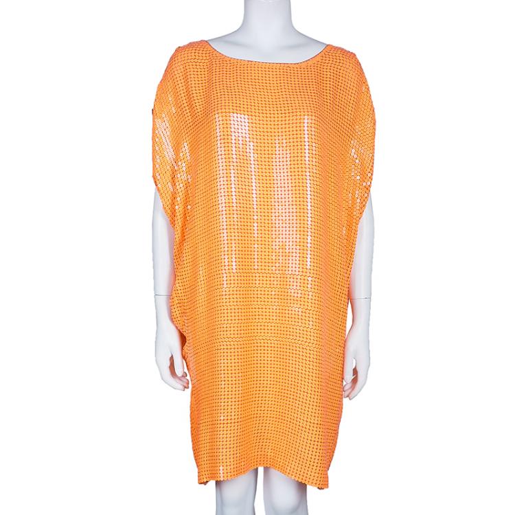 مملوكة مسبقًا Diane von Furstenberg Neon Orange Kei Embellished Top L
