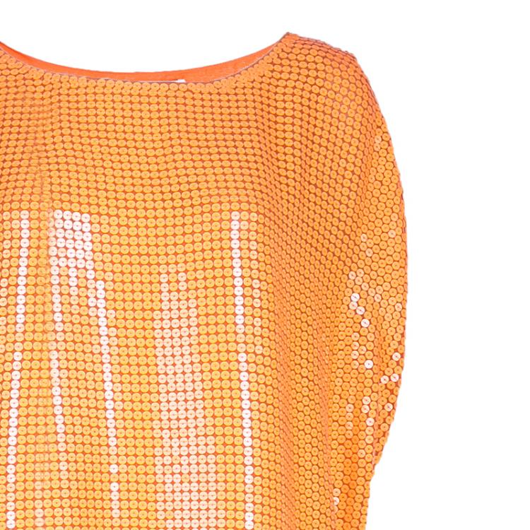 مملوكة مسبقًا Diane von Furstenberg Neon Orange Kei Embellished Top L