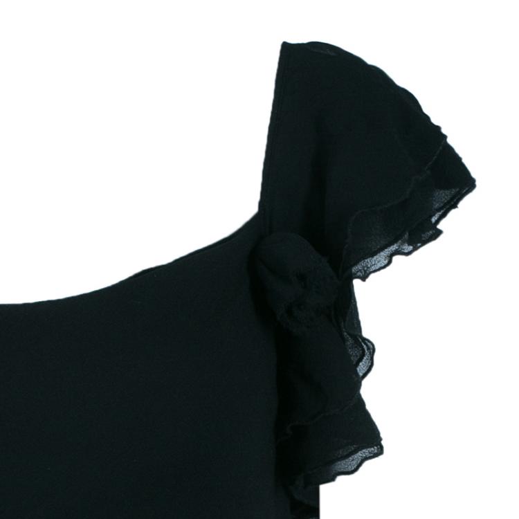مملوكة مسبقًا Diane Von Furstenberg Christa Black Silk Ruffle Top S