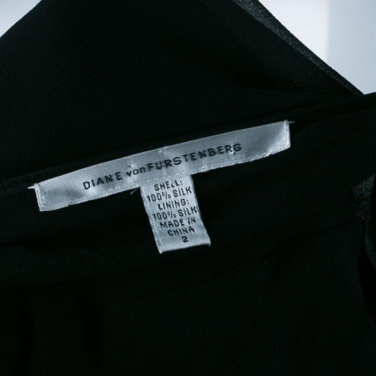مملوكة مسبقًا Diane Von Furstenberg Christa Black Silk Ruffle Top S