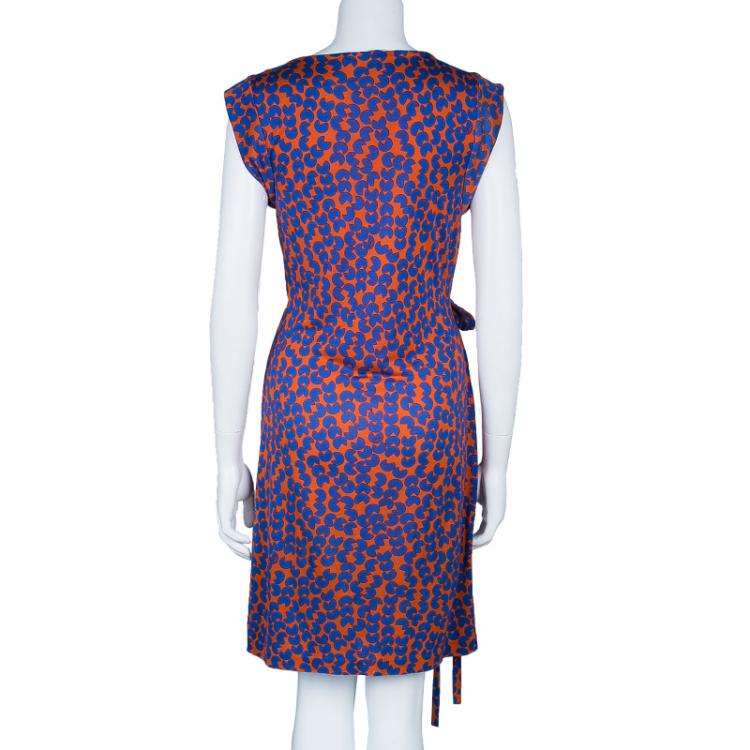 Pre Owned Diane von Furstenberg Amberlin Orange Print Belted Dress S