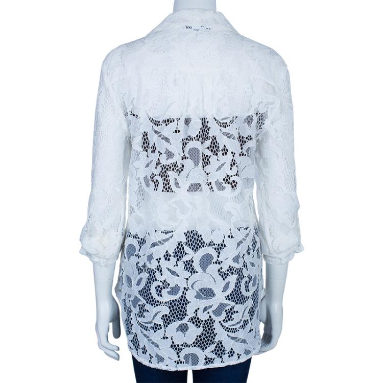 Pre Owned Diane von Furstenberg Lorelei Two White Lace Top M