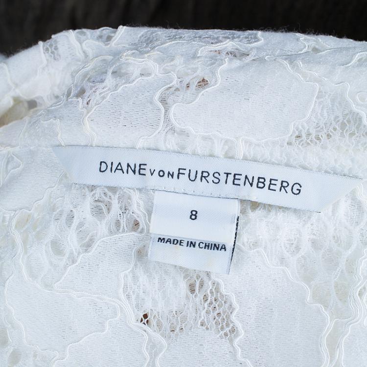 Pre Owned Diane von Furstenberg Lorelei Two White Lace Top M