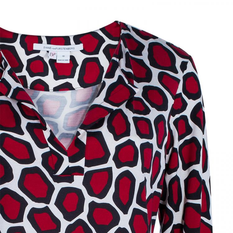 Pre Owned Diane von Furstenberg Vintage Print Long Sleeve Reina Dress L
