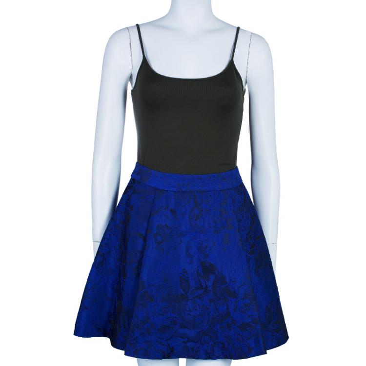 Pre Owned Diane von Furstenberg White/Blue Leopard Print Gemma Skirt XS