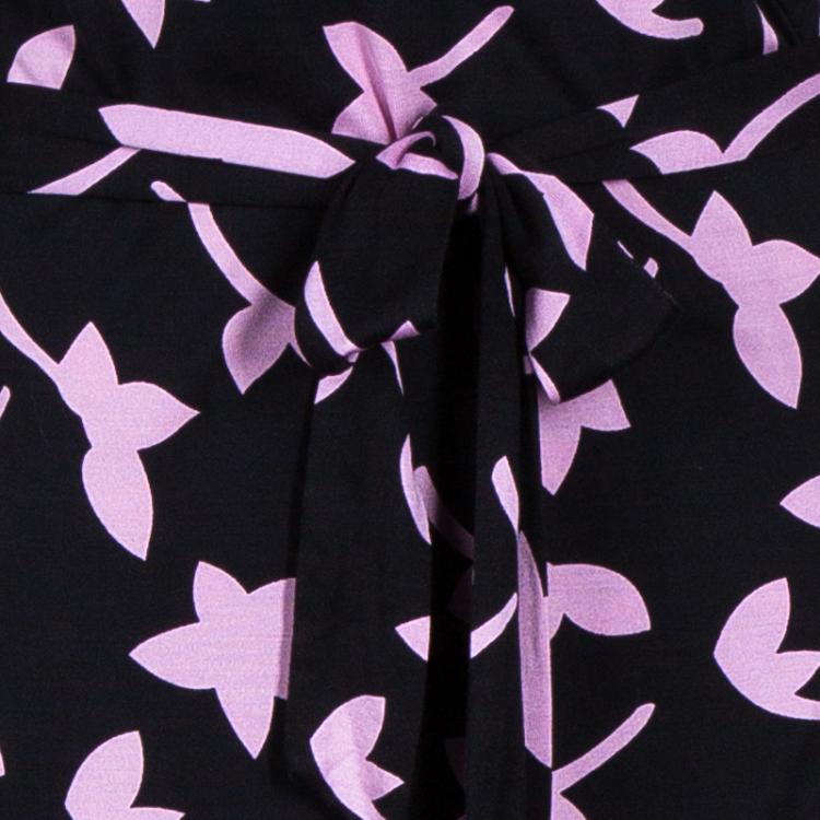 Pre Owned Diane von Furstenberg Black Printed Abigail Maxi Wrap Dress XL