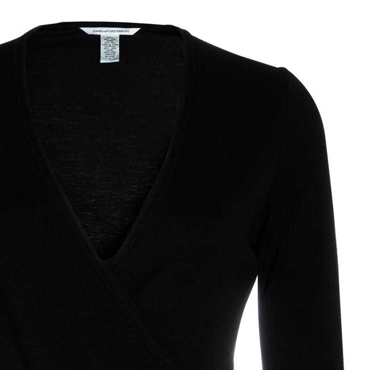 Pre Owned Diane Von Furstenberg Black Long Sleeve Ballerina Wrap Dress M