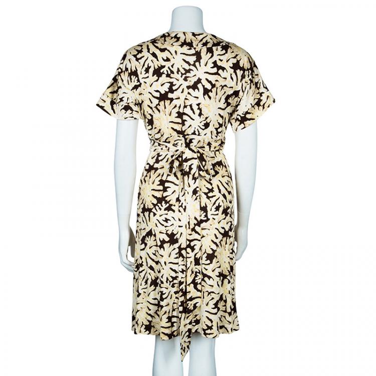 Pre Owned Diane Von Furstenberg Toby Brown Wrap Dress L