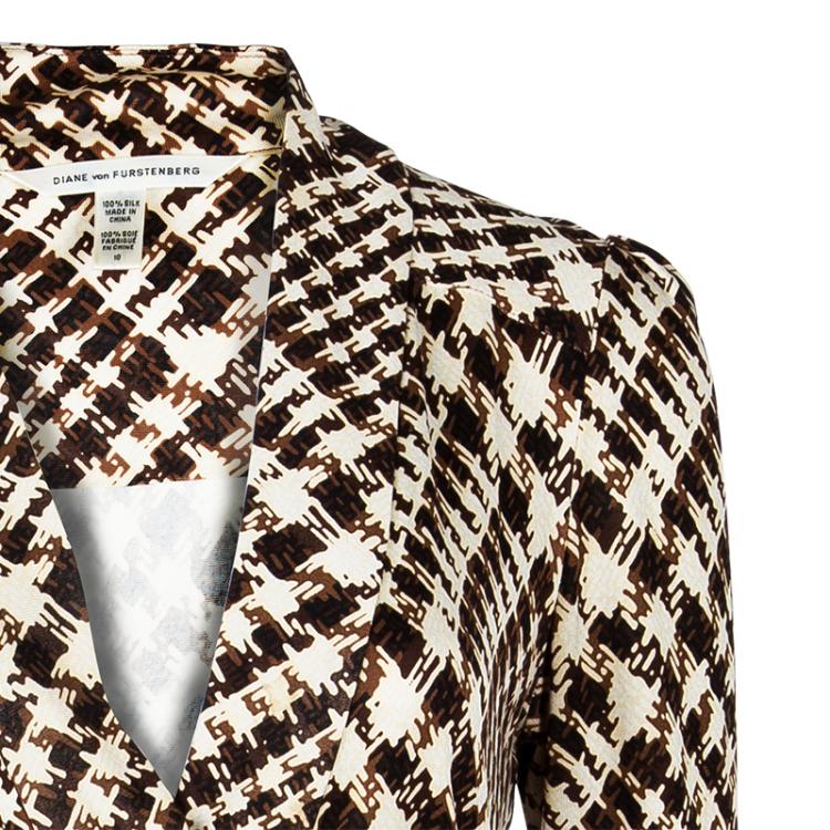Pre Owned Diane Von Furstenberg Boka Brown Print Wrap Dress L