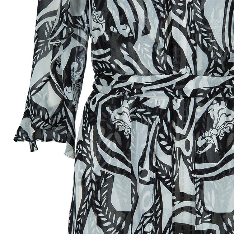 Pre Owned Diane von Furstenberg Monochrome Print Silk Alberta Dress M