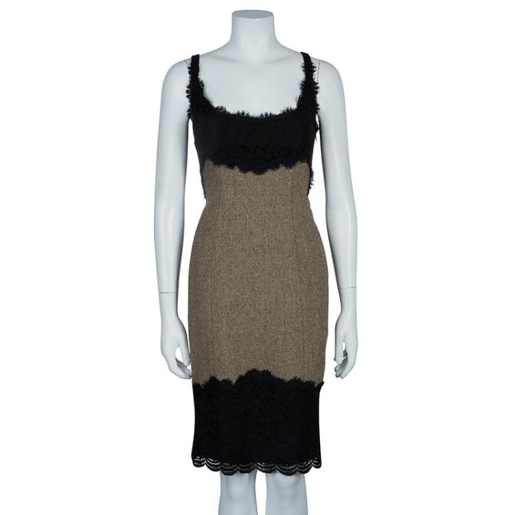 Pre Owned Diane von Furstenberg Tweed Lace Sleeveless Olivette Dress L