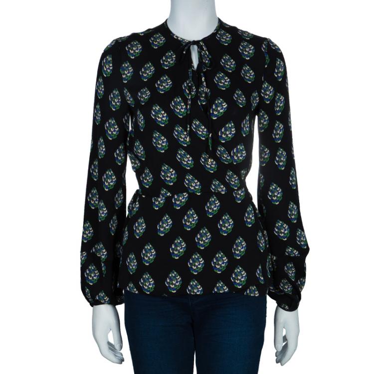 مملوكة مسبقًا Diane Von Furstenberg Black Printed Nove Long Sleeve Top M