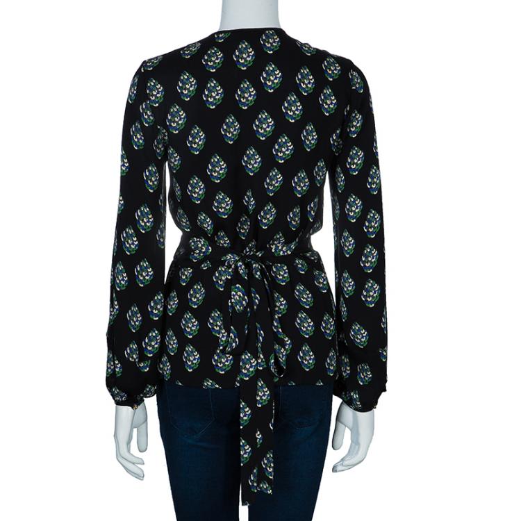 مملوكة مسبقًا Diane Von Furstenberg Black Printed Nove Long Sleeve Top M