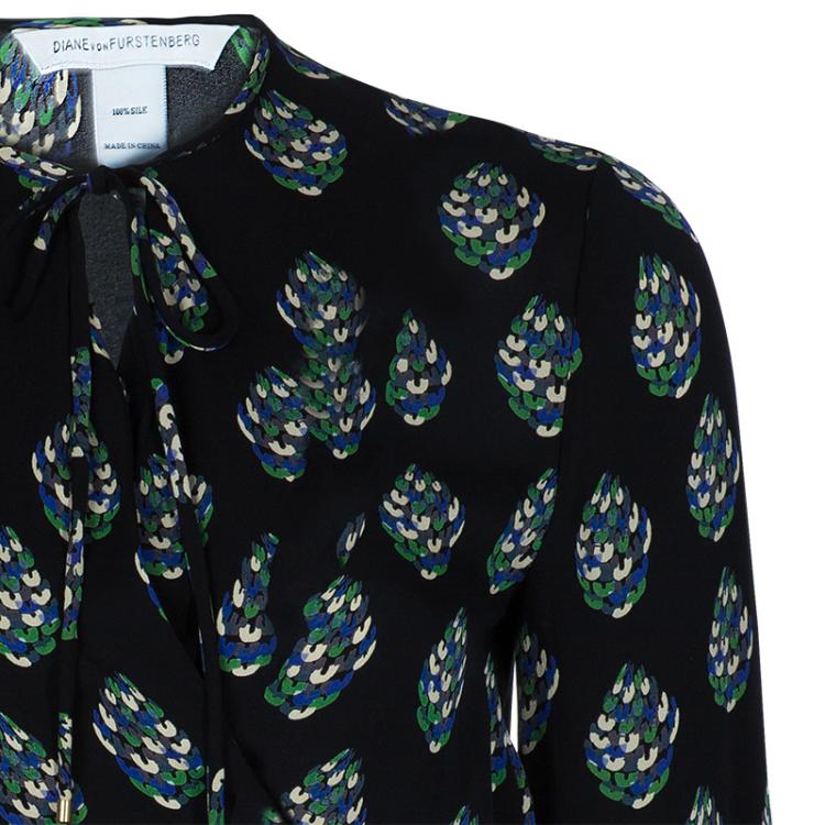 مملوكة مسبقًا Diane Von Furstenberg Black Printed Nove Long Sleeve Top M