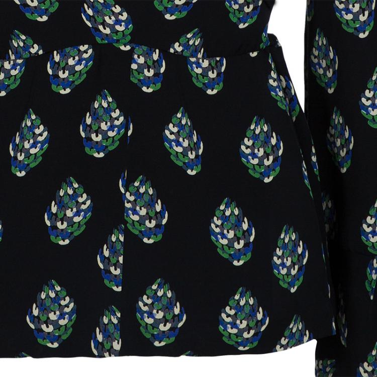 مملوكة مسبقًا Diane Von Furstenberg Black Printed Nove Long Sleeve Top M