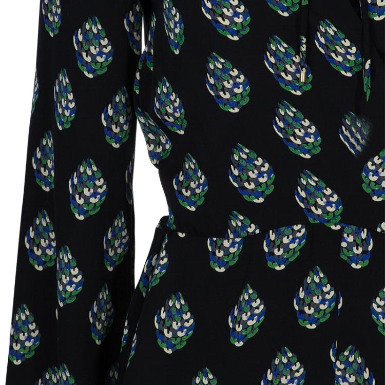 مملوكة مسبقًا Diane Von Furstenberg Black Printed Nove Long Sleeve Top M