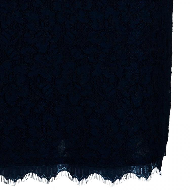 مملوكة مسبقًا Diane Von Furstenberg Navy Blue Lace Back Zipper Dress M