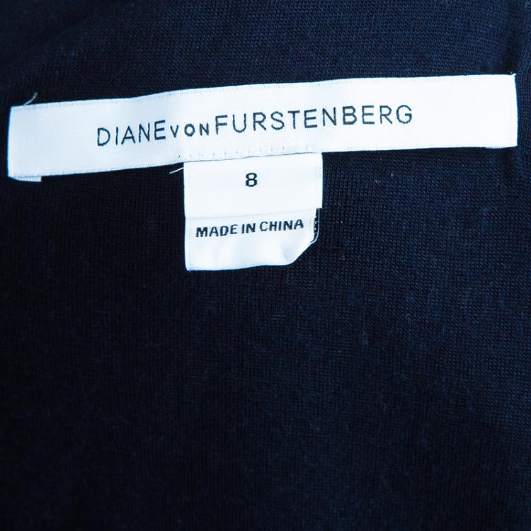 مملوكة مسبقًا Diane Von Furstenberg Navy Blue Lace Back Zipper Dress M