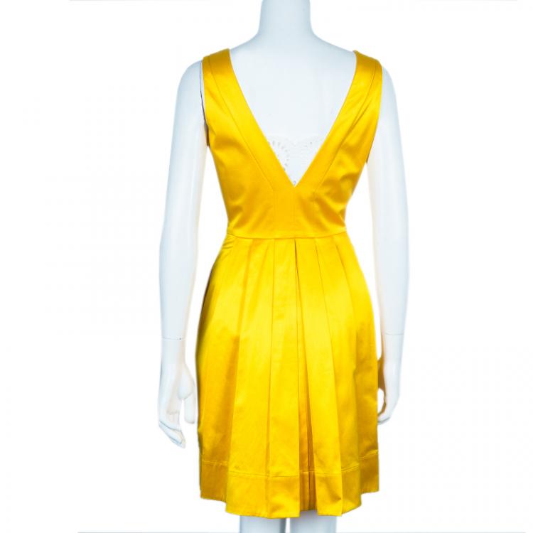 Pre Owned Diane von Furstenberg Yellow Pleated Eliza Dress M