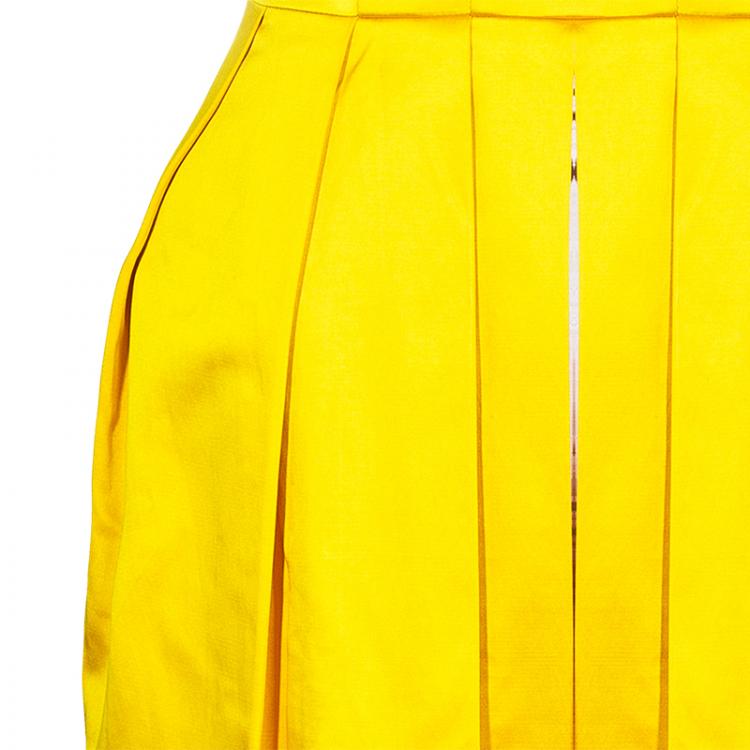 Pre Owned Diane von Furstenberg Yellow Pleated Eliza Dress M