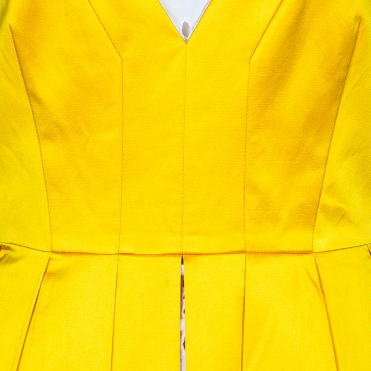 Pre Owned Diane von Furstenberg Yellow Pleated Eliza Dress M
