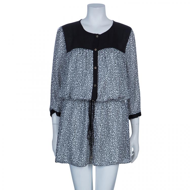 Pre Owned Diane von Furstenberg Monochrome Marcy Print Chiffon Dress XL