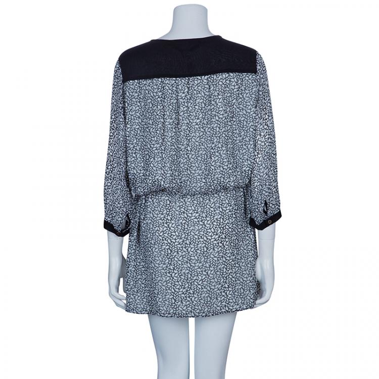 Pre Owned Diane von Furstenberg Monochrome Marcy Print Chiffon Dress XL