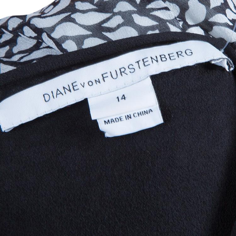 Pre Owned Diane von Furstenberg Monochrome Marcy Print Chiffon Dress XL