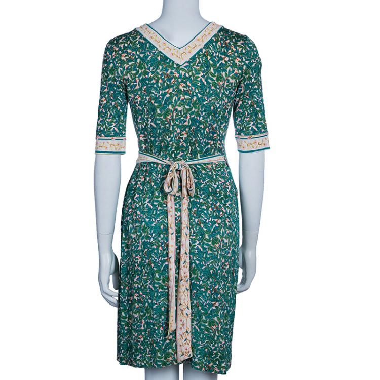Pre Owned Diane von Furstenberg Turquoise Print Silk Wrap Dress S