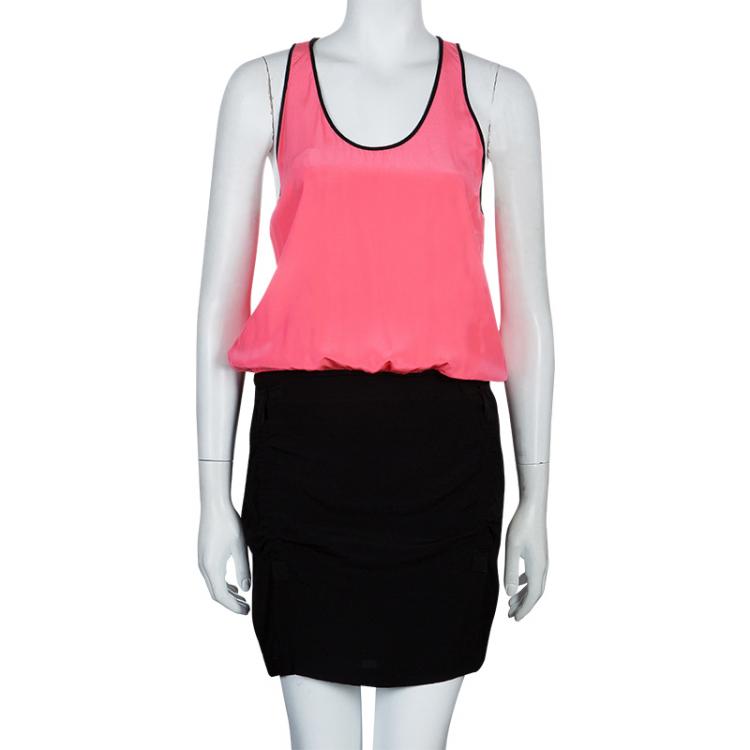 Pre Owned Diane Von Furstenberg Pink and Black Loranne Sleeveless Dress M