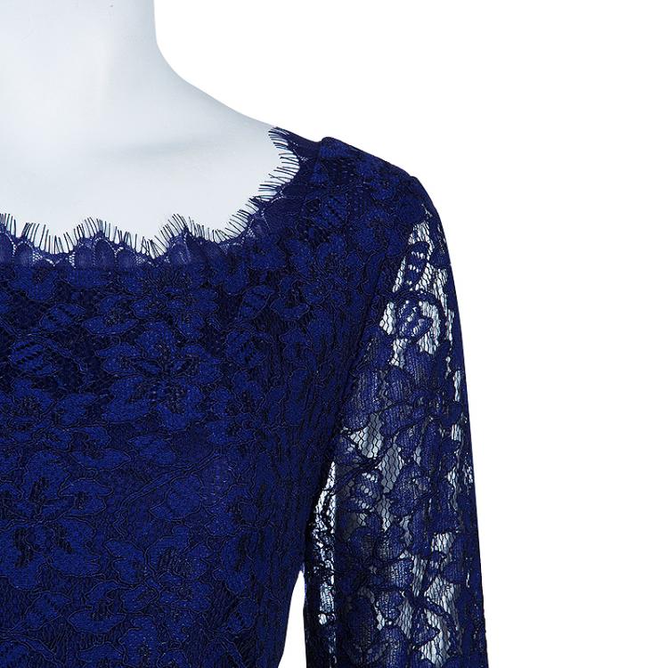 Pre Owned Diane von Furstenberg Blue Zarita  Lace Dress L