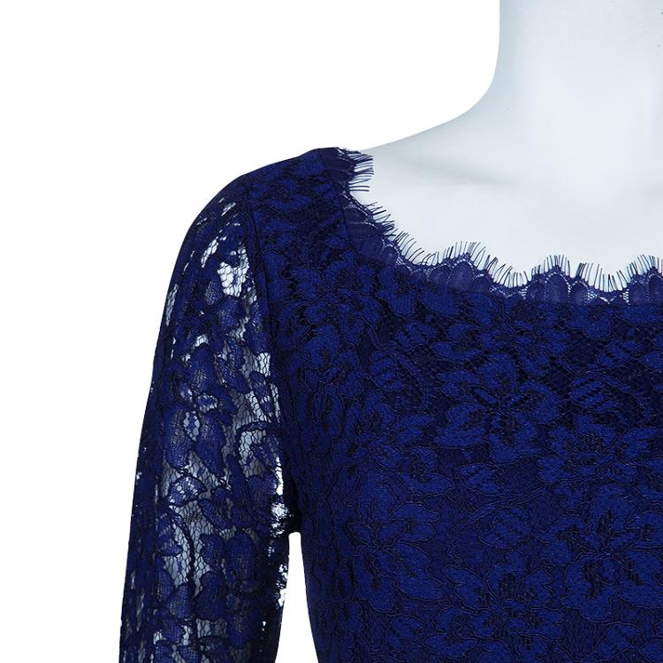Pre Owned Diane von Furstenberg Blue Zarita  Lace Dress L